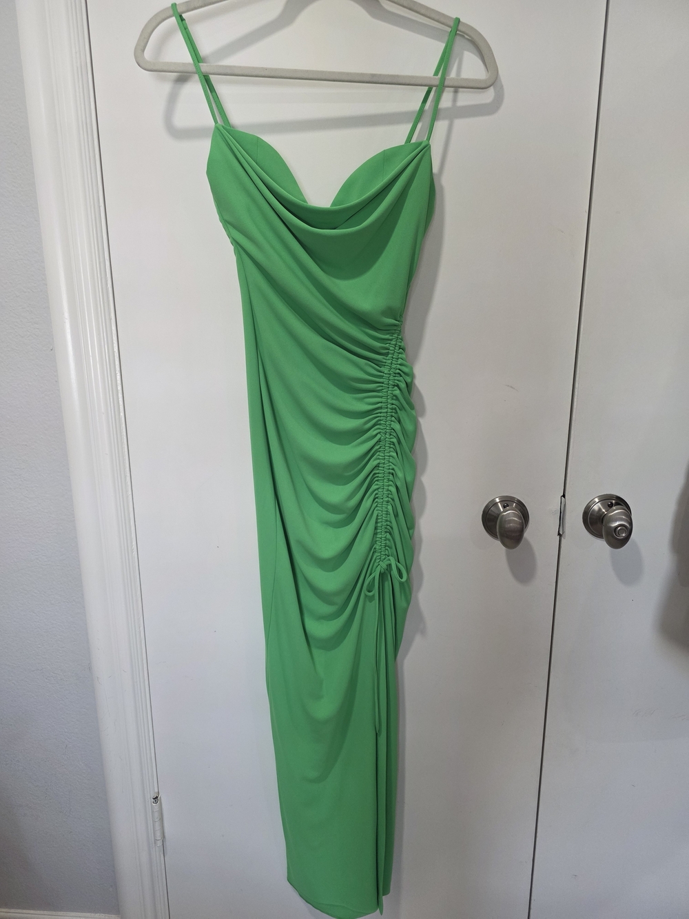 Zara Green Draped Ruched Slip Dress